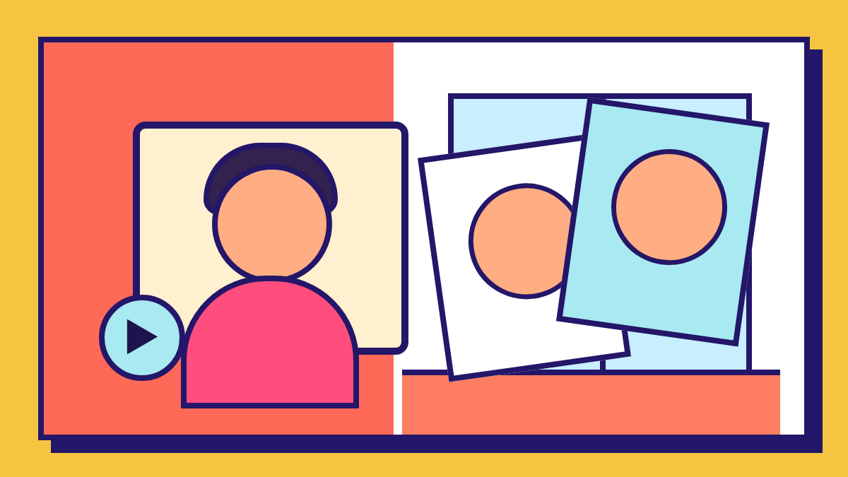 Editorial illustration comparing cards for different random chat services