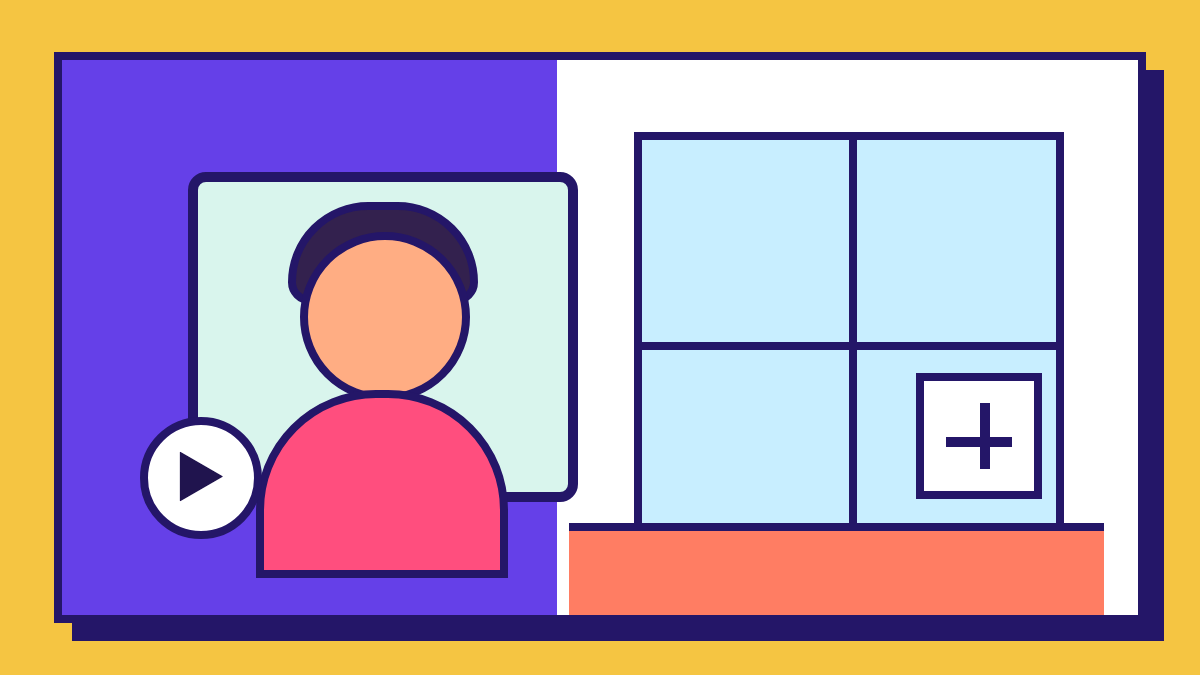 Editorial illustration of a person preparing to start a video chat