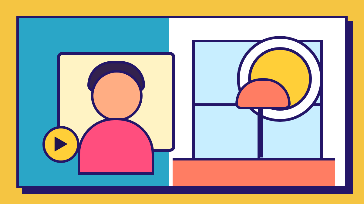 Editorial illustration of a well-lit video chat setup